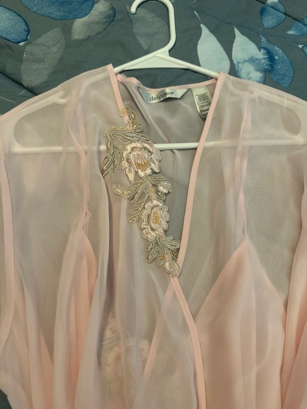 NWTS Delicates Brand Peignoir Light Pink Sheer Nightgown & Robe Set Sz L - Picture 14 of 16